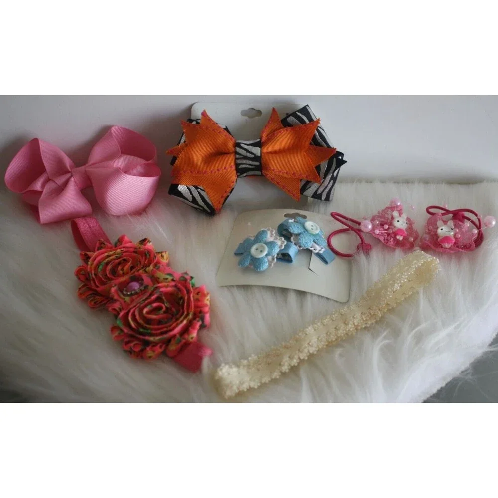 Bundle Of 6 Girls Hair Accessories Headbands Hair Bows Ponytail Holder NWT